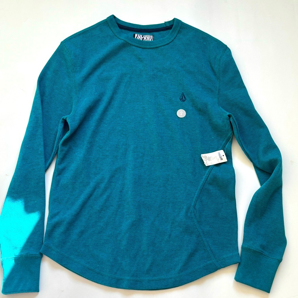 Volcom Mens Encore Marled Thermal Size Sml Turquoise Blue Heather-Black Logos